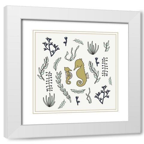 Seahorses 1 White Modern Wood Framed Art Print with Double Matting by Sweet Melody Designs