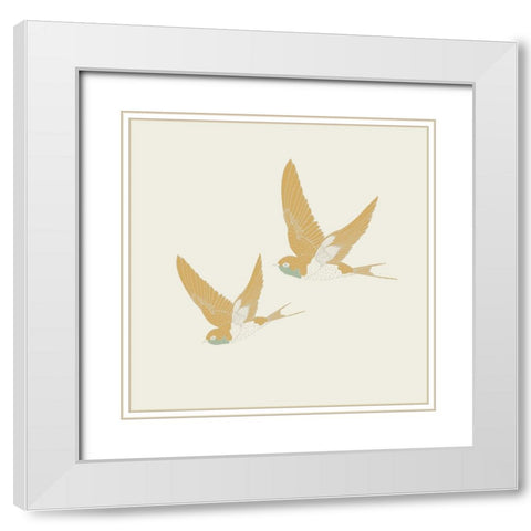 Golden Swallows White Modern Wood Framed Art Print with Double Matting by Sweet Melody Designs