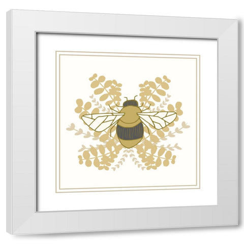 Bumblebee Laurels White Modern Wood Framed Art Print with Double Matting by Sweet Melody Designs