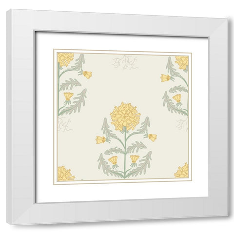 Dandelion Block Pattern 1 White Modern Wood Framed Art Print with Double Matting by Sweet Melody Designs