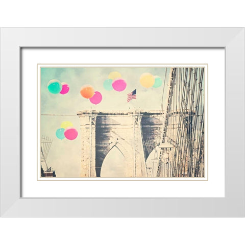 Bright balloons on bridge White Modern Wood Framed Art Print with Double Matting by Davis Ashley