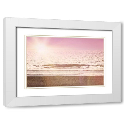 Pink Beach Sunset White Modern Wood Framed Art Print with Double Matting by Davis Ashley