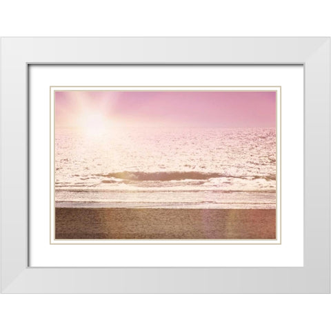 Pink Beach Sunset White Modern Wood Framed Art Print with Double Matting by Davis Ashley