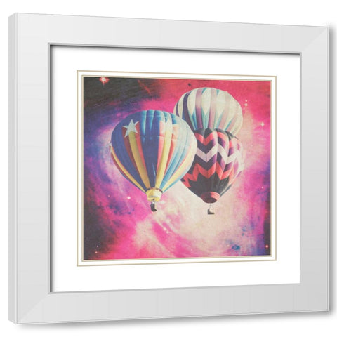 Pink Balloons in Space White Modern Wood Framed Art Print with Double Matting by Davis Ashley