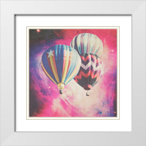 Pink Balloons in Space White Modern Wood Framed Art Print with Double Matting by Davis Ashley