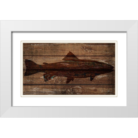 Fish Silhouette on Wood White Modern Wood Framed Art Print with Double Matting by Brown, Denise