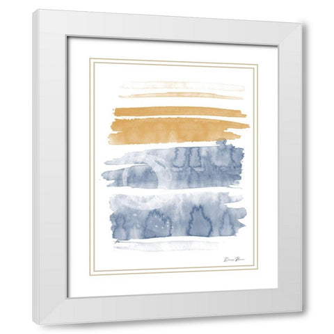 Blue and Orange Watercolor 1 White Modern Wood Framed Art Print with Double Matting by Brown, Denise