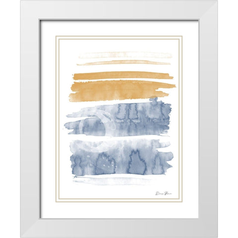 Blue and Orange Watercolor 1 White Modern Wood Framed Art Print with Double Matting by Brown, Denise