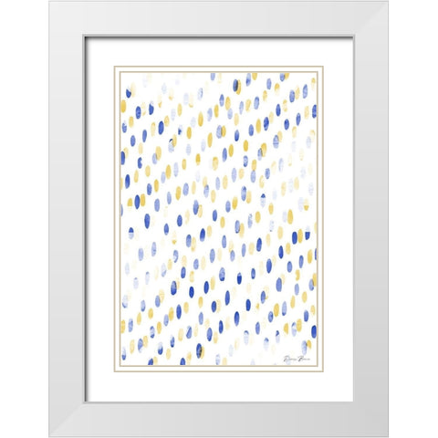 Blue Gold Dots White Modern Wood Framed Art Print with Double Matting by Brown, Denise