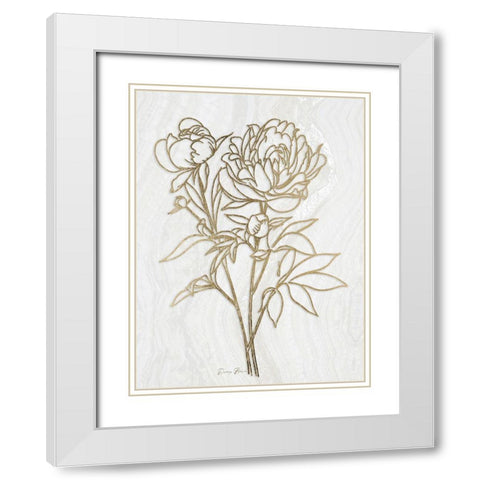 Golden Peony 2 White Modern Wood Framed Art Print with Double Matting by Brown, Denise
