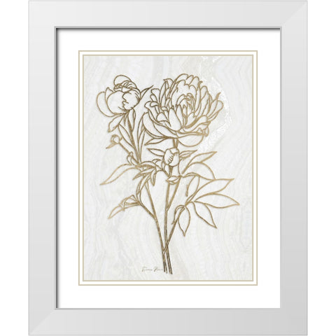 Golden Peony 2 White Modern Wood Framed Art Print with Double Matting by Brown, Denise