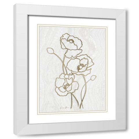 Golden Peony 3 White Modern Wood Framed Art Print with Double Matting by Brown, Denise