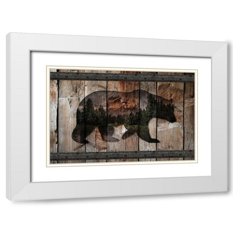 Mountain Bear Silhouette White Modern Wood Framed Art Print with Double Matting by Brown, Denise