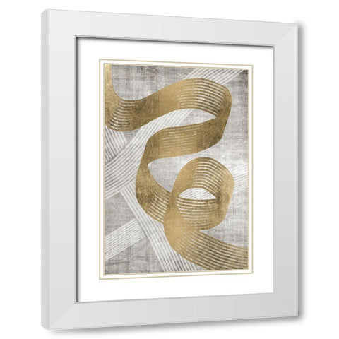 Golden Ribbon 1 White Modern Wood Framed Art Print with Double Matting by Brown, Denise