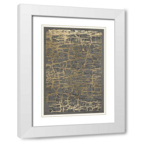 Gray Black Cracks 1 White Modern Wood Framed Art Print with Double Matting by Brown, Denise