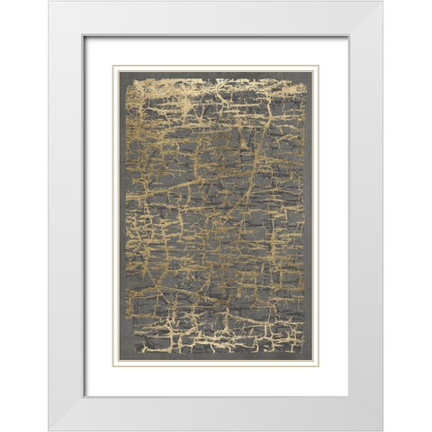 Gray Black Cracks 1 White Modern Wood Framed Art Print with Double Matting by Brown, Denise