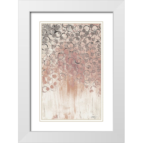 Blush Drops 1 White Modern Wood Framed Art Print with Double Matting by Brown, Denise