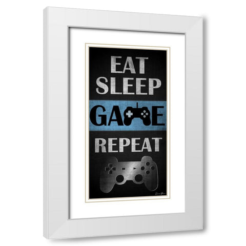 Eat Sleep Game Repeat White Modern Wood Framed Art Print with Double Matting by Brown, Denise