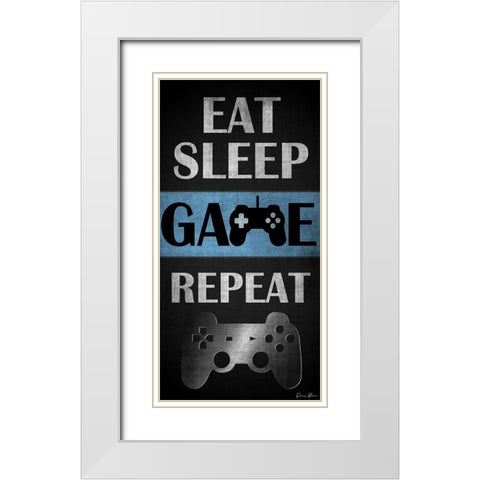 Eat Sleep Game Repeat White Modern Wood Framed Art Print with Double Matting by Brown, Denise