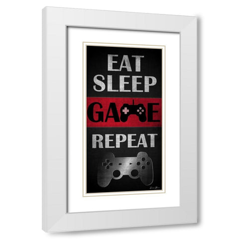 Eat Sleep Game Repeat Red White Modern Wood Framed Art Print with Double Matting by Brown, Denise