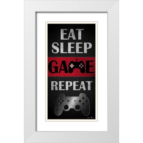Eat Sleep Game Repeat Red White Modern Wood Framed Art Print with Double Matting by Brown, Denise