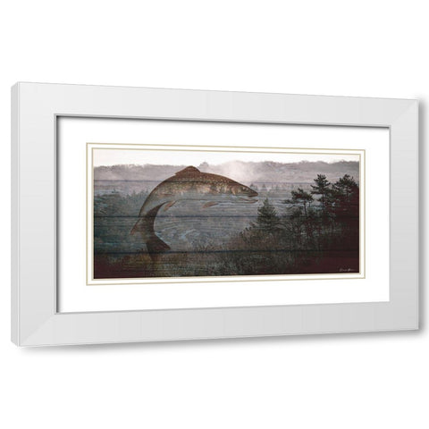 Jumping Trout White Modern Wood Framed Art Print with Double Matting by Brown, Denise