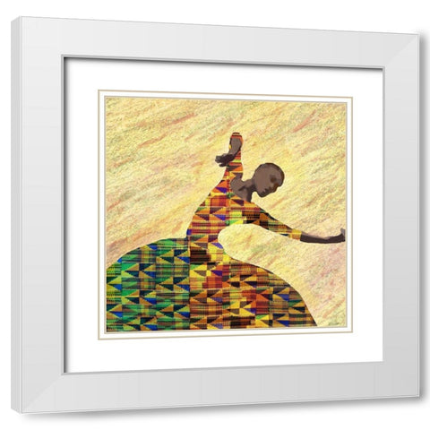 Kente Dancer 1 White Modern Wood Framed Art Print with Double Matting by Brown, Denise