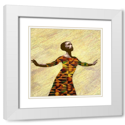 Kente Dancer 2 White Modern Wood Framed Art Print with Double Matting by Brown, Denise