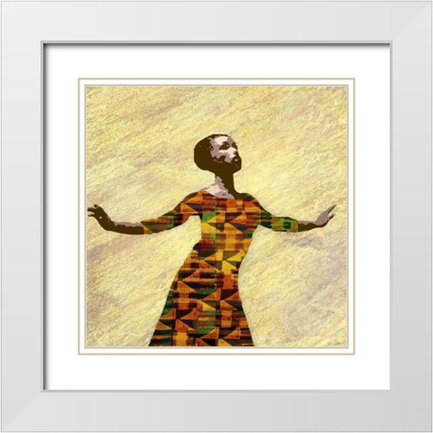 Kente Dancer 2 White Modern Wood Framed Art Print with Double Matting by Brown, Denise