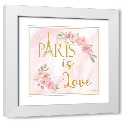 Paris is Love 1 White Modern Wood Framed Art Print with Double Matting by Brown, Denise
