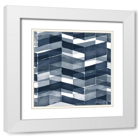 Blue Geometric 1 Pantone Flat White Modern Wood Framed Art Print with Double Matting by Brown, Denise