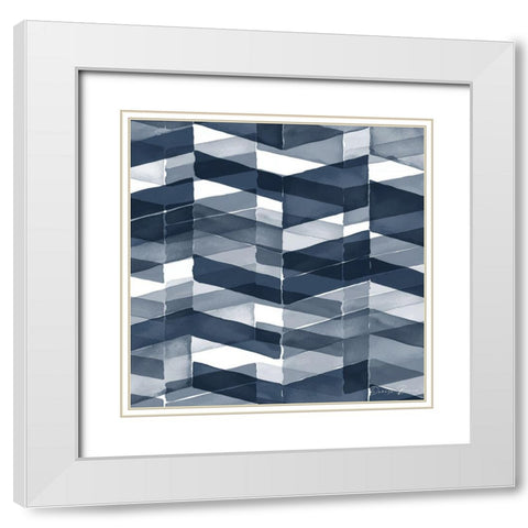 Blue Geometric 3 Pantone Flat White Modern Wood Framed Art Print with Double Matting by Brown, Denise