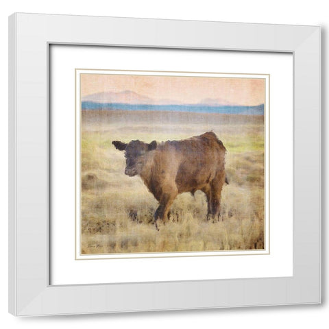 Cow White Modern Wood Framed Art Print with Double Matting by Brown, Denise