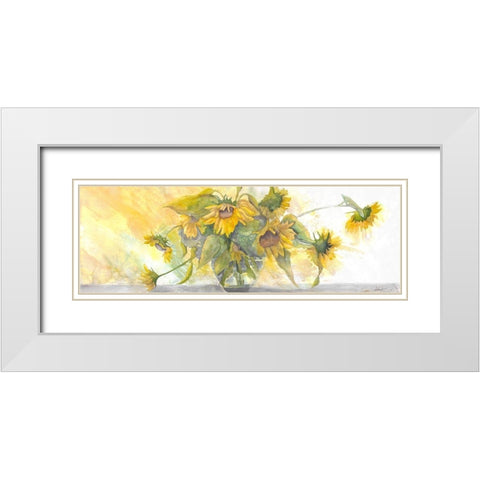 Sun Kissed Sunflowers White Modern Wood Framed Art Print with Double Matting by Charest, Doris