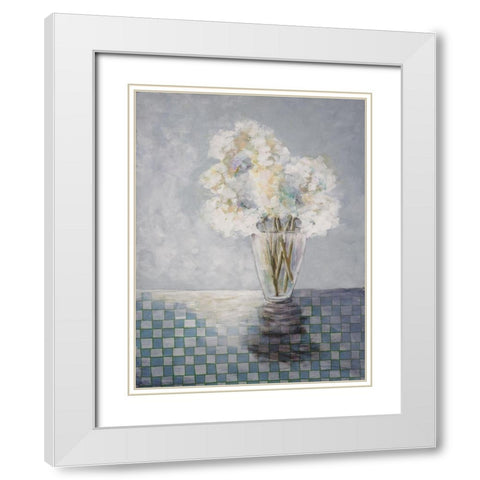 Flowers and Checked Tablecloth White Modern Wood Framed Art Print with Double Matting by Charest, Doris