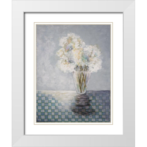 Flowers and Checked Tablecloth White Modern Wood Framed Art Print with Double Matting by Charest, Doris