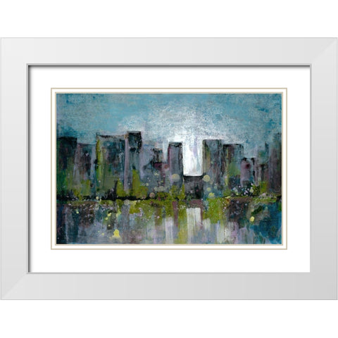 City Glow White Modern Wood Framed Art Print with Double Matting by Charest, Doris
