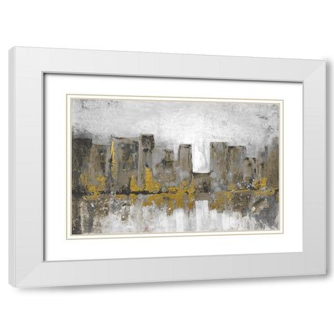 Golden City Glow White Modern Wood Framed Art Print with Double Matting by Charest, Doris