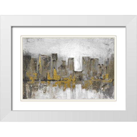 Golden City Glow White Modern Wood Framed Art Print with Double Matting by Charest, Doris