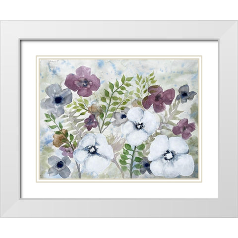 Floral Gossip 2 White Modern Wood Framed Art Print with Double Matting by Charest, Doris