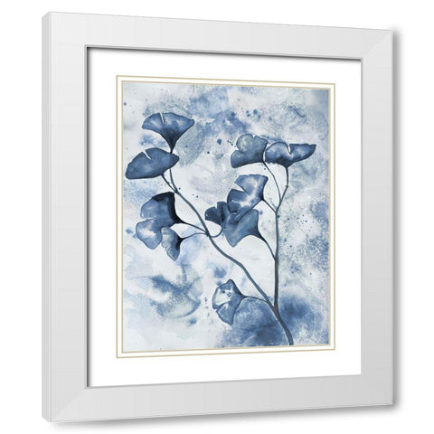 Indigo Splashed Ginkos 1 White Modern Wood Framed Art Print with Double Matting by Charest, Doris
