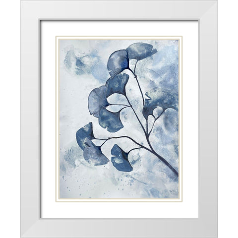 Indigo Splashed Ginkos 2 White Modern Wood Framed Art Print with Double Matting by Charest, Doris