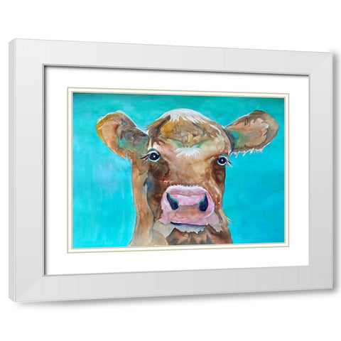 Gazing Cow 1 White Modern Wood Framed Art Print with Double Matting by Charest, Doris