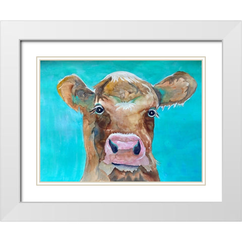 Gazing Cow 1 White Modern Wood Framed Art Print with Double Matting by Charest, Doris
