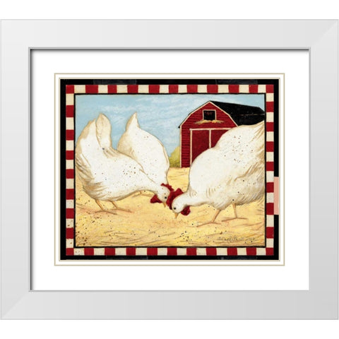 Red Barn Chickens White Modern Wood Framed Art Print with Double Matting by DiPaolo, Dan