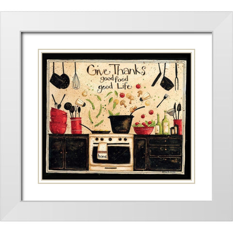 Give Thanks Good Food White Modern Wood Framed Art Print with Double Matting by DiPaolo, Dan