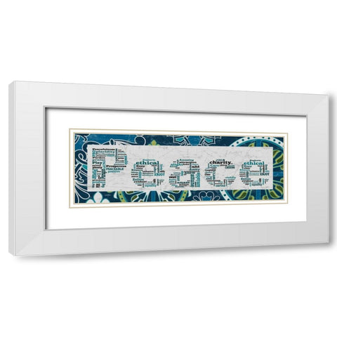 Blue Pattern Peace White Modern Wood Framed Art Print with Double Matting by Stimson, Diane