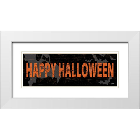 Happy Halloween Orange White Modern Wood Framed Art Print with Double Matting by Stimson, Diane
