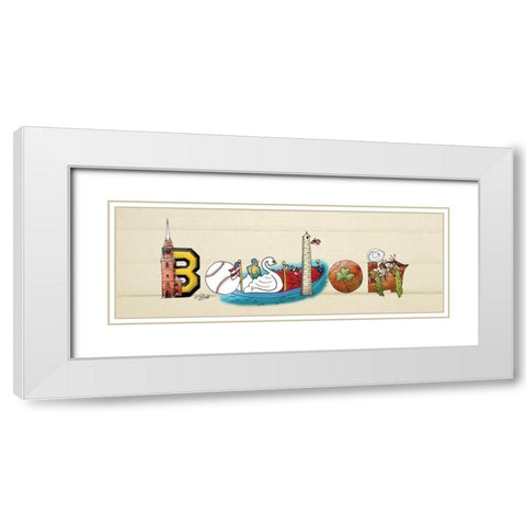 Boston Sign White Modern Wood Framed Art Print with Double Matting by Stimson, Diane
