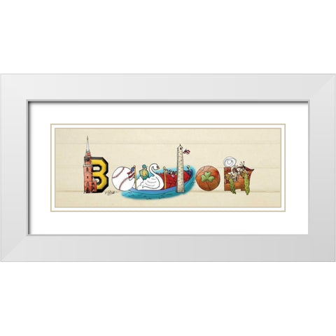 Boston Sign White Modern Wood Framed Art Print with Double Matting by Stimson, Diane